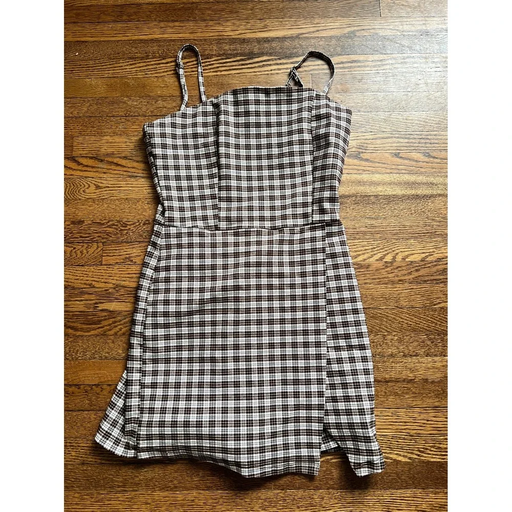 Altar'd State Plaid Skort Romper Brown White Square Neck Spaghetti Strap Medium